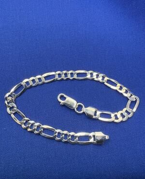 925 Italy Sterling Silver Flat Figaro Link Bracelet 5.7mm 7.5